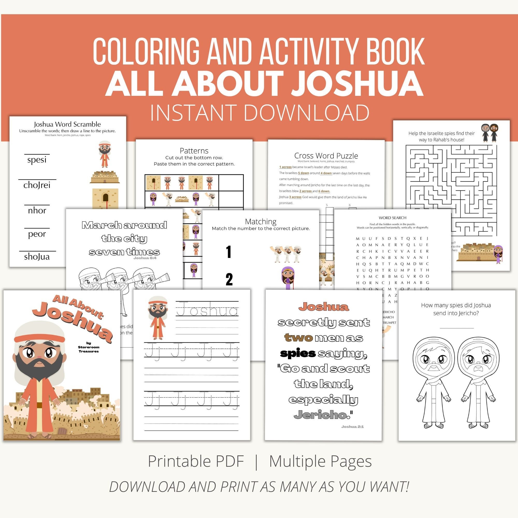 Printable Bible Coloring & Activity Book All About Joshua - Etsy