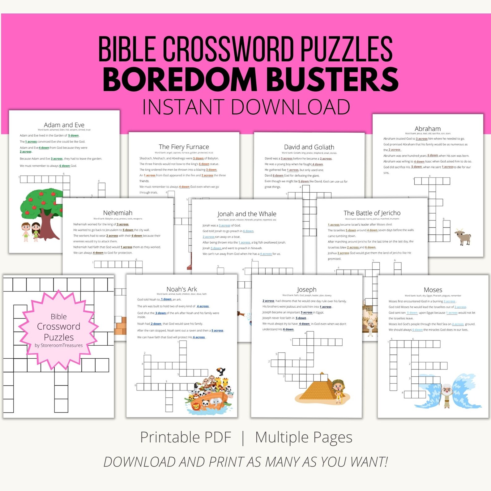 Printable Bible Crossword Kids Activity Book Bundle - Etsy