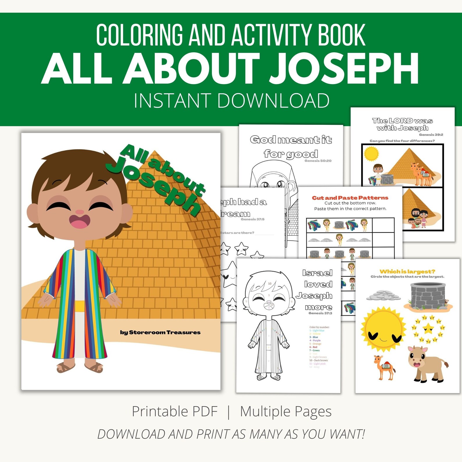 Printable Bible Coloring &amp; Activity Book - All About Joseph - Etsy
