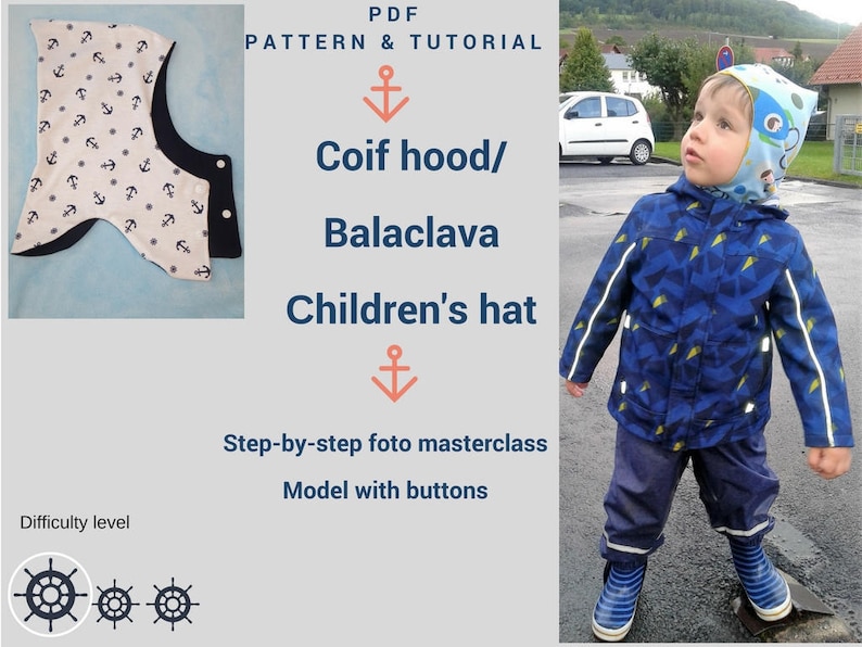 Balaclava patrón de costura Coif capucha para niños PDF patrón Etsy