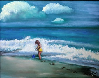 Digging for Treasure. Giclée of original oil painting on canvas. Nags Head, NC. Beach home. ARTbyKIMBERLYstudio on Etsy