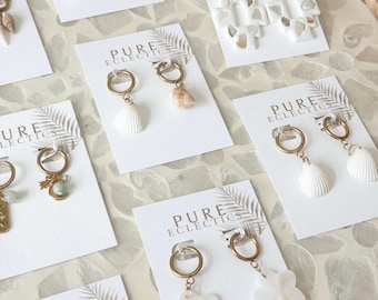 Real Seashell Hoop Earrings: Waterproof Stainless Steel Huggies