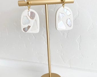 Greece Inspired Polymer Clay Earrings: Natural Shell, Stainless Steel