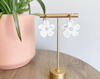 Handmade Ivory Clay Flower Earrings: Greece Inspired Shell Earrings
