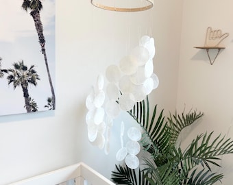 Handmade Capiz Shell Mobile: Coastal Boho Wind Chime Decor