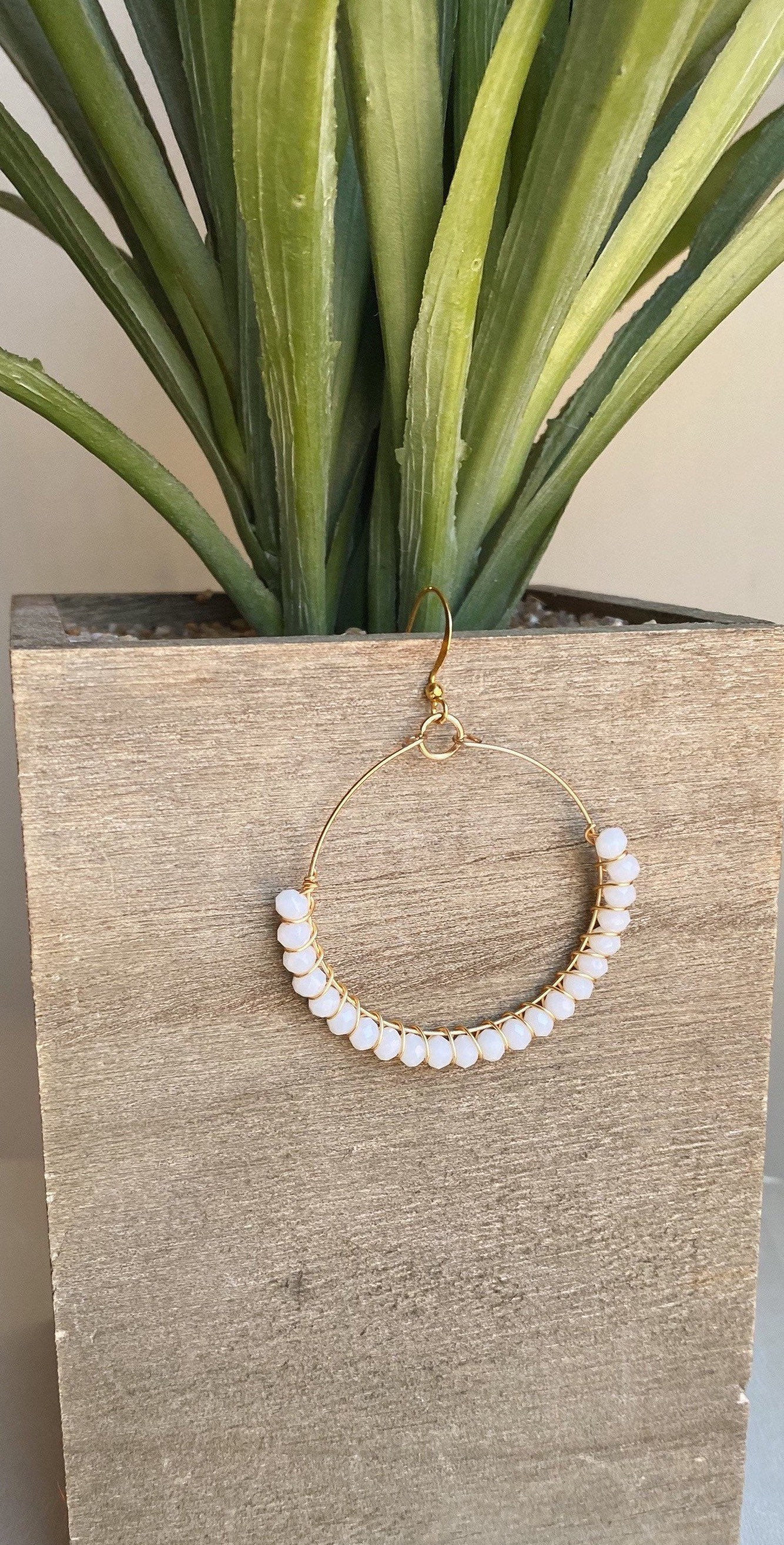 White Beaded Earrings / Hoop Earrings / Beaded Hoop Earrings / Etsy