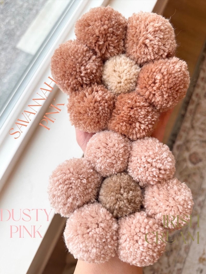 Boho Pom Pom Daisy Trio / Boho Daisy Decor / Set of Three Flower Daisy Wall Art / Flower Decor Birthday / Pink Flower Decor /Boho Girls Room image 6