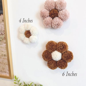 Boho Pom Pom Daisy Trio / Boho Daisy Decor / Set of Three Flower Daisy Wall Art / Flower Decor Birthday / Pink Flower Decor /Boho Girls Room image 5