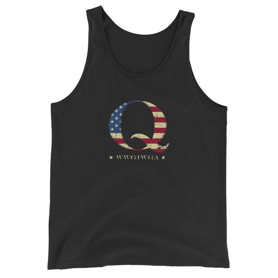 Distressed American QANON Flag Tank Top The Great Awakening USA Sleeveless