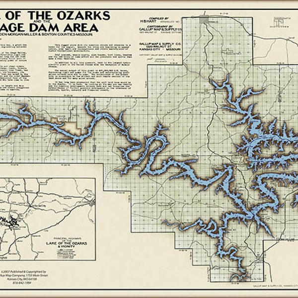 Lake Ozark Map With Mile Markers Etsy