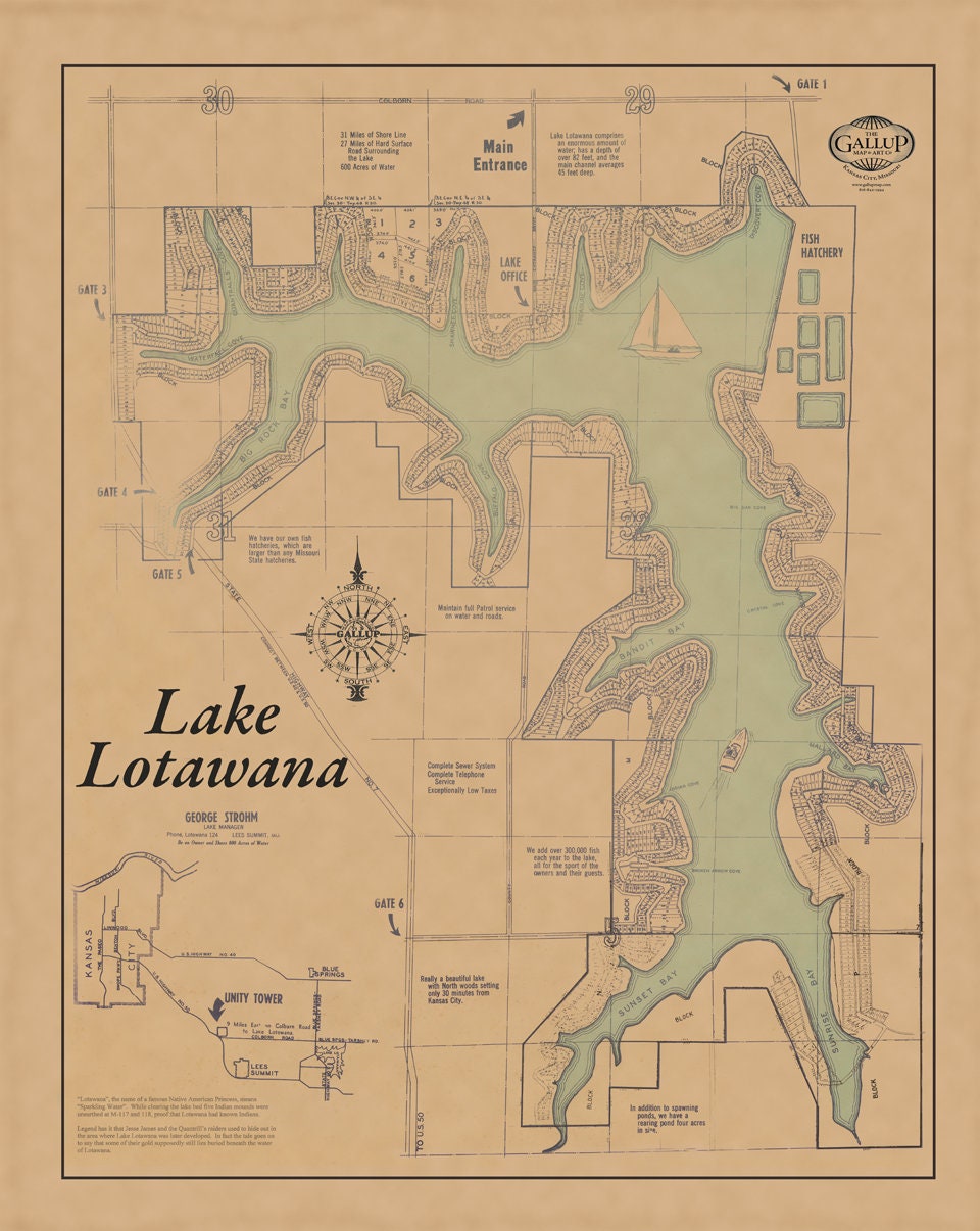 Lake Lotawana Classic Map Etsy