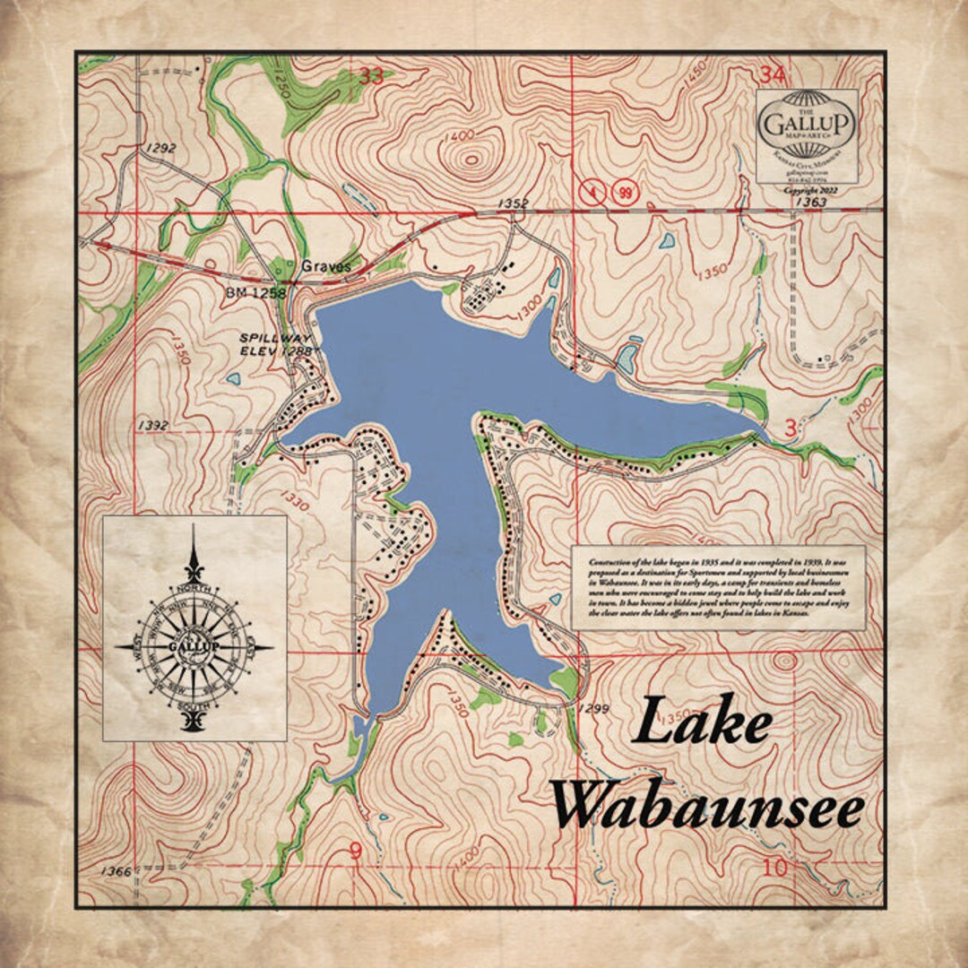 Lake Wabaunsee Kansas Map Old West Style Etsy