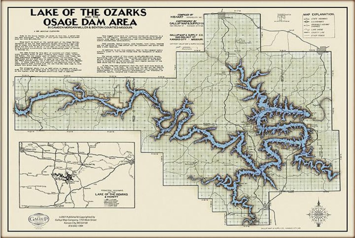 Lake of the Ozarks Black Type Map WITH COVE NAMES and Mile Etsy