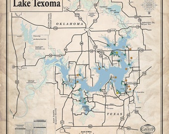 Lake Texoma Classic Sepia Map