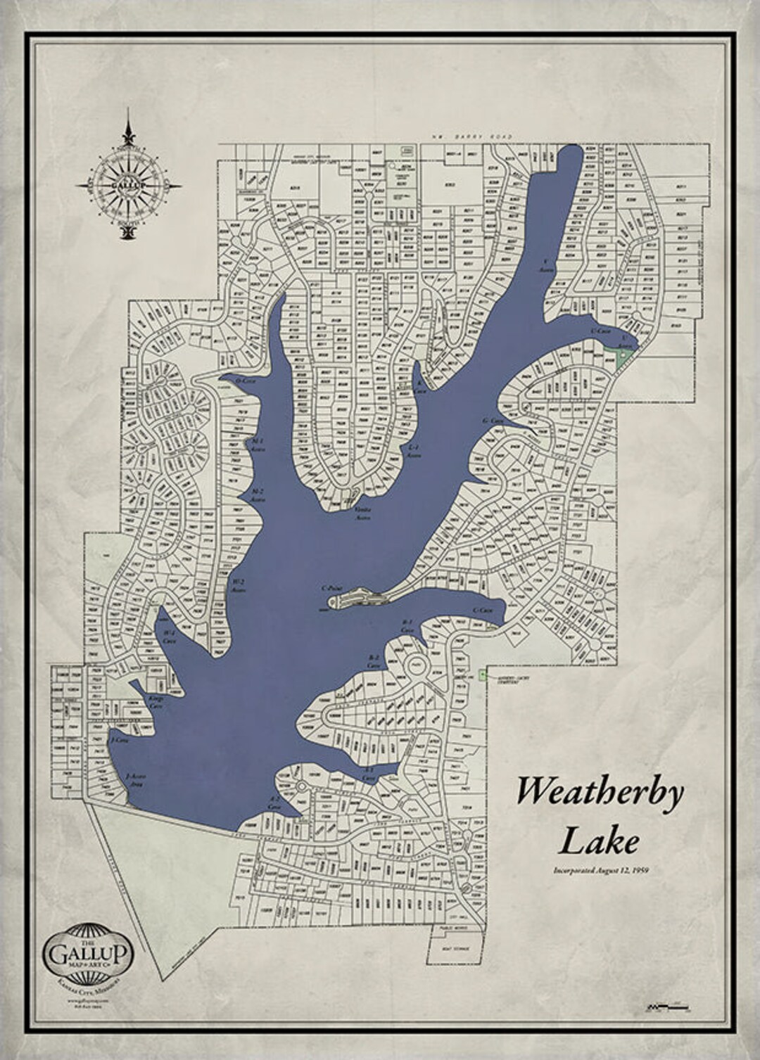 Weatherby Lake Classic Gray Style Map Etsy