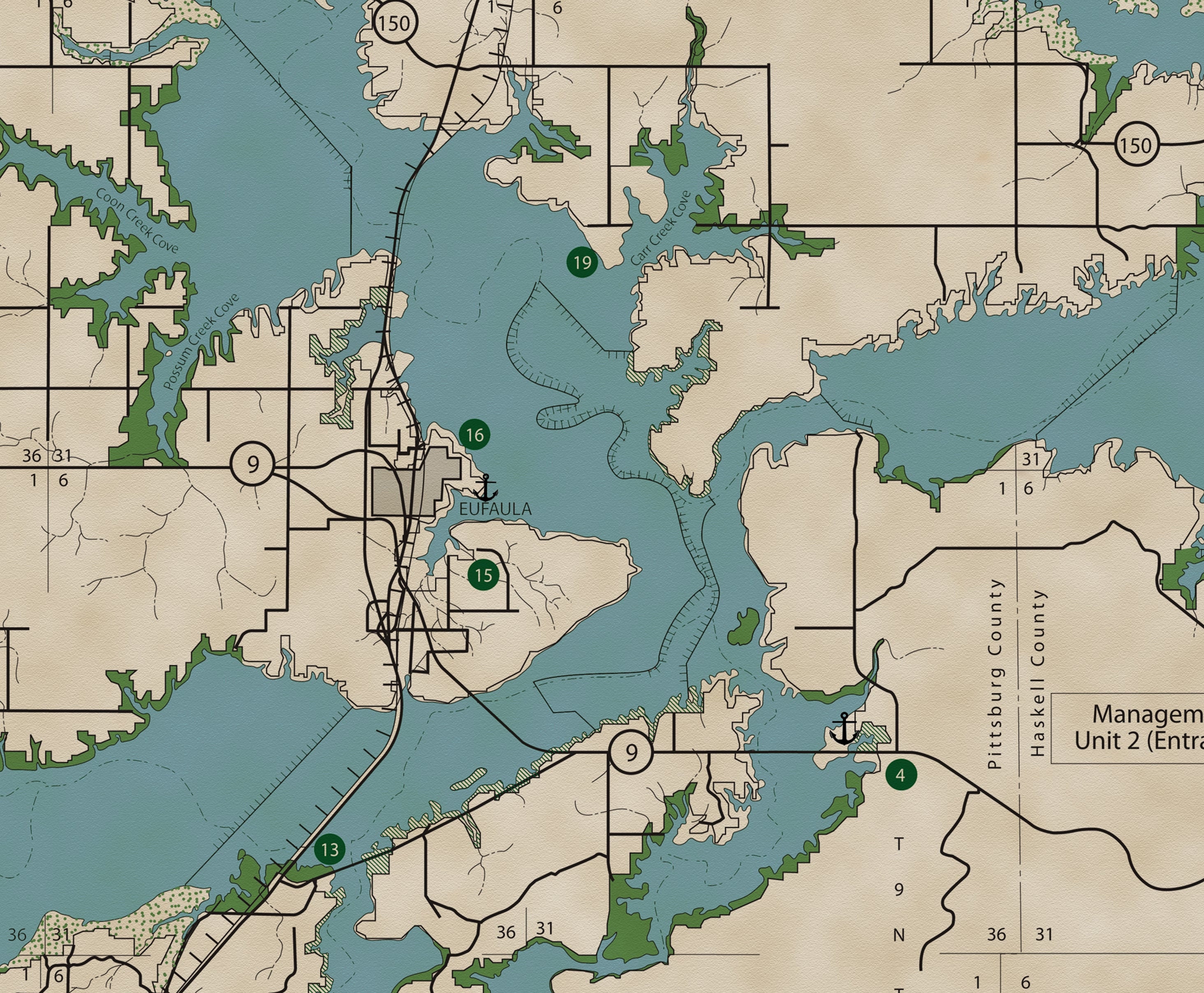 Eufaula Lake Oklahoma Old West Vintage Style Map Etsy