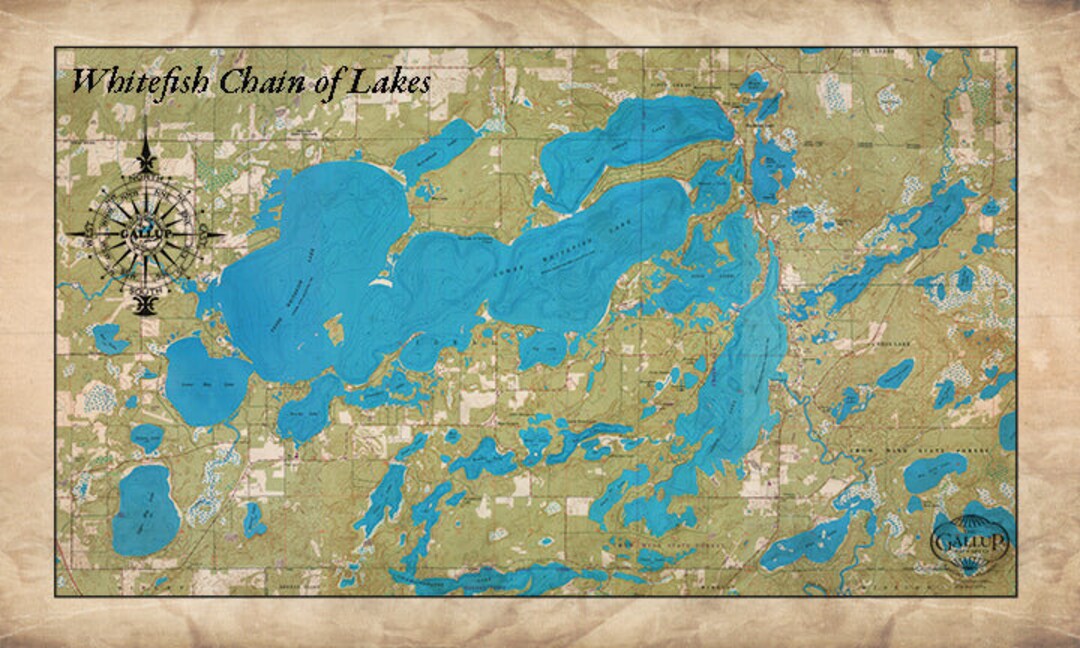 Whitefish Chain of Lakes MN Map Etsy