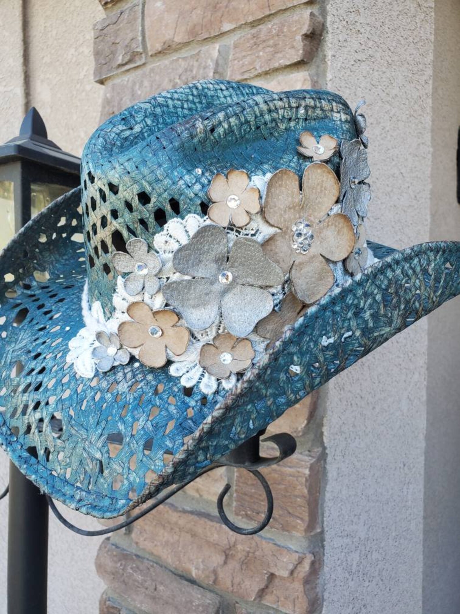 Examples. Decorated Cowboy Hat, Embellished Cowboy Hat, Flowered Hat