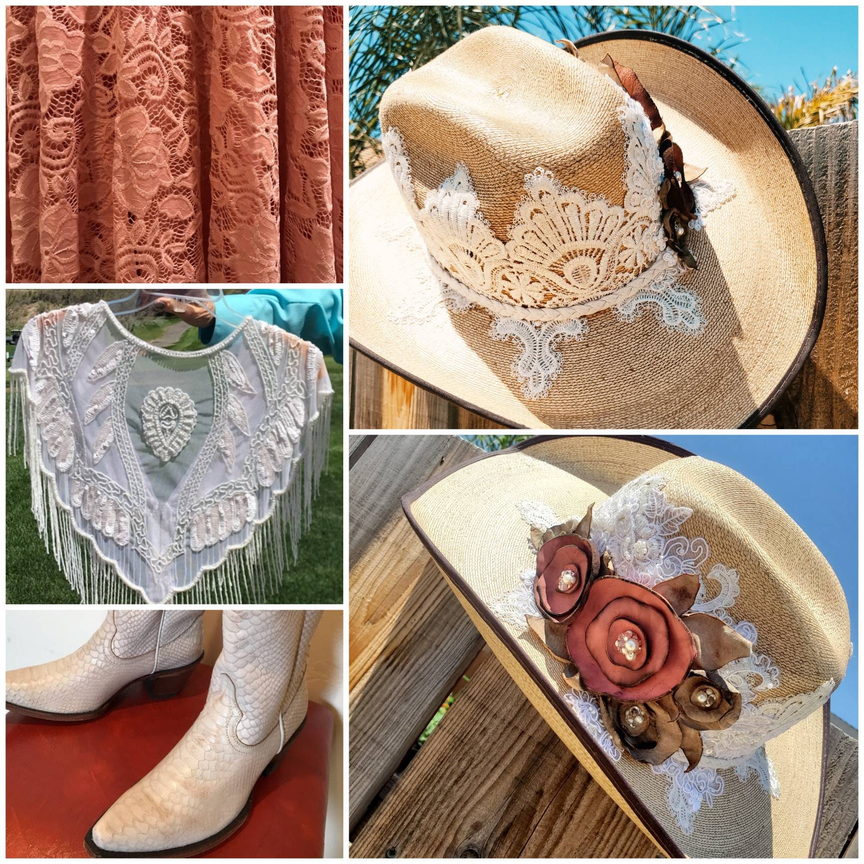 Examples. Decorated Cowboy Hat, Embellished Cowboy Hat, Flowered Hat