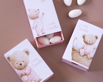 Confetti box (not included) for a baby girl's birth or baptism with a pink teddy bear theme. Free favors for guests.