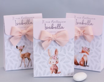 FOREST ANIMALS confetti holder, woodland animals, Baptism or birth of a girl, confetti bag. High resolution digital printing
