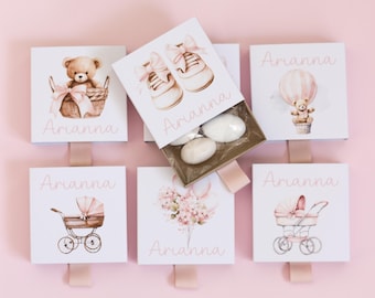 Confetti holders, boxes, baby girl birth or baptism. High-resolution digital printing.
