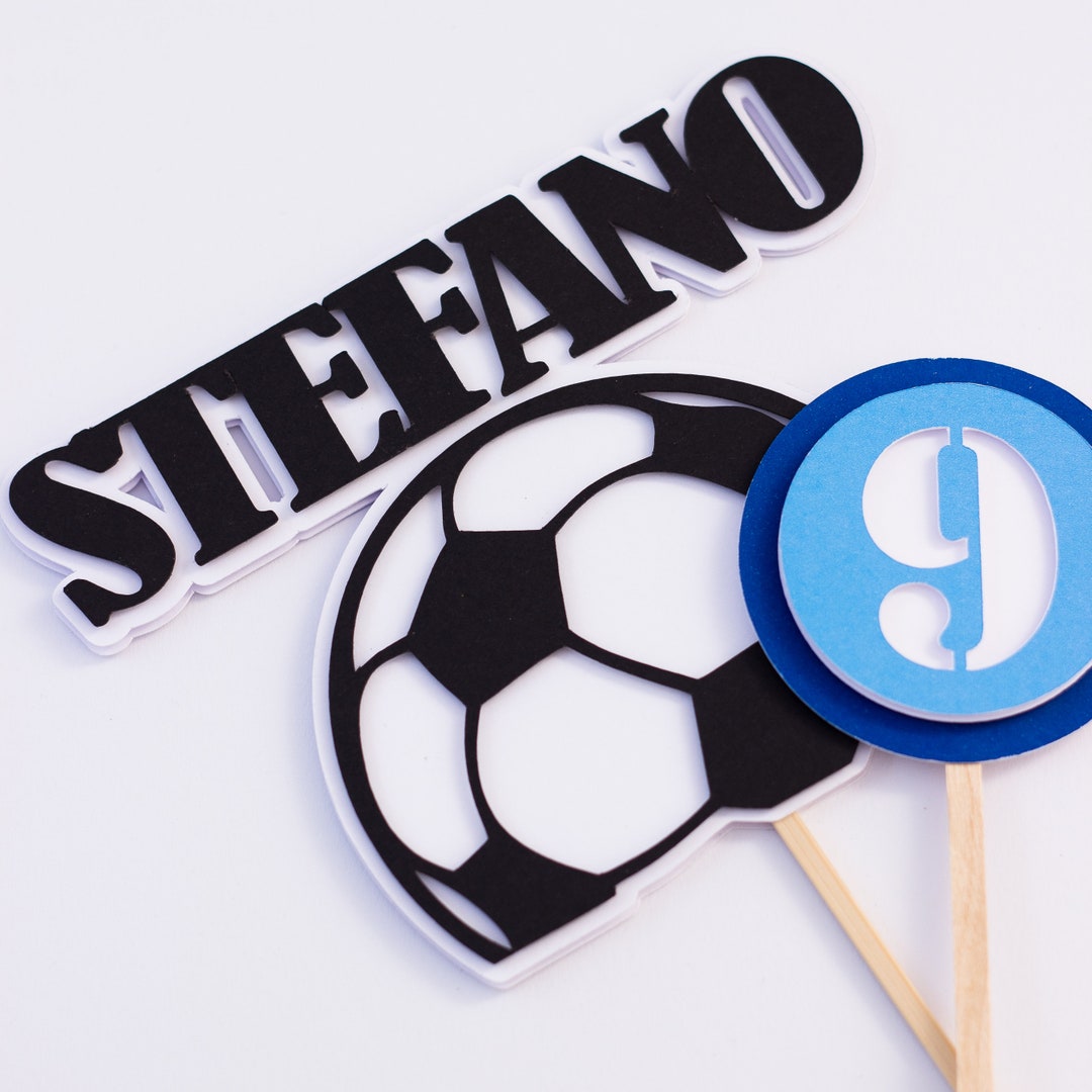 Topper Per Torta Glitterato Personalizzato Calcio Con Qualsiasi Nome, Età E Nome Della Squadra - Italia - Foto 4