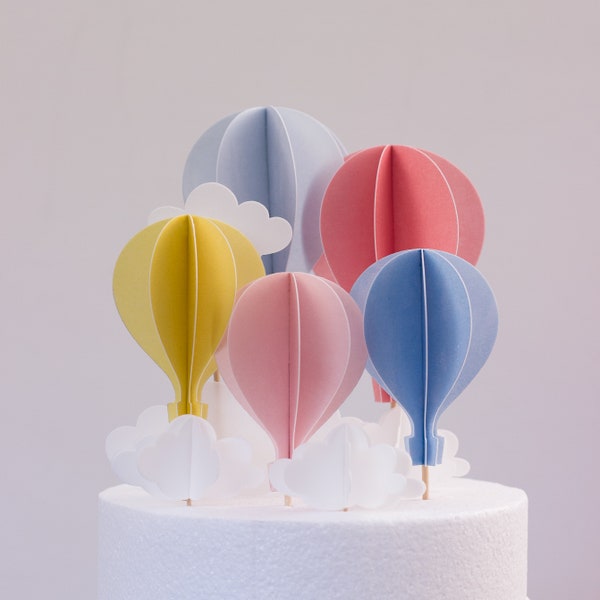 5 mongolfiere cake topper in ostia per torta. Wafer paper hot air balloon cake topper per torte compleanno colori dell'arcobaleno