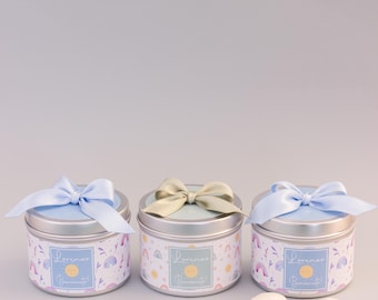 Personalized confetti jar for a christening or baby shower. Baby blue and pastel green. Rainbow theme.