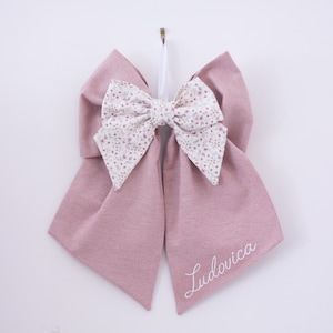 Fiocco nascita bambina rosa antico. Cotone e lino