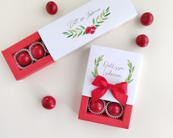 Graduation tasting box for round sugared almonds or sweets (not included), laurel wreath. High-resolution digital print.