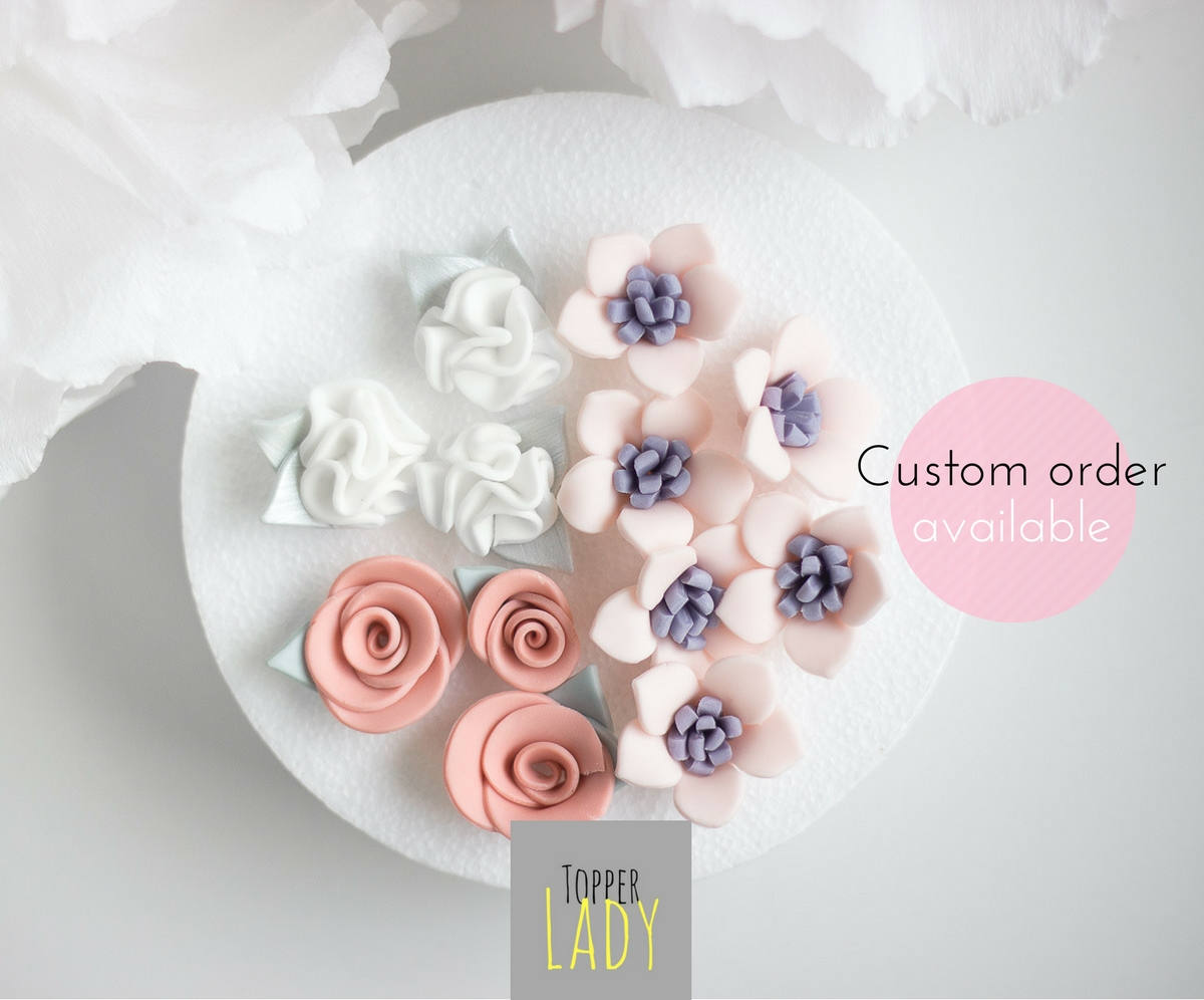 Set 20 Edible Little Flowers Fondant Sugar Paste Cake Topper Etsy