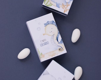 Confetti box for a sea-themed birth or baptism. Free favors for guests.