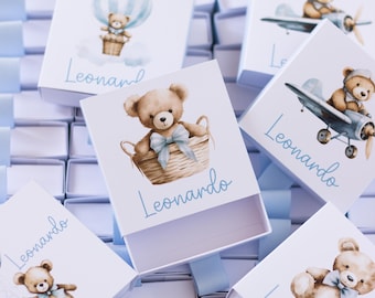 Confetti holders, boxes, baby shower or christening teddy bear themed. High-resolution digital printing.