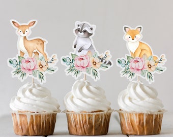 12 forest animals in wafer cut out. Wafer paper woodland animals ready-to-use toppers for cupcakes and cakes