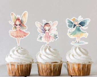 16 garden fairies in wafer cut out. Wafer paper fairy tail garden ready-to-use toppers for cupcakes and cakes