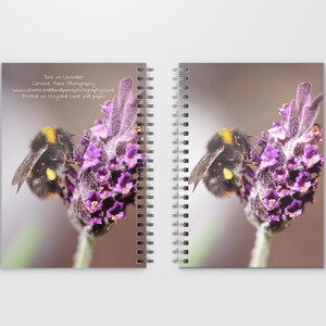 A5 または A6 スパイラル綴じノート、ジャーナル「Bee on Lavender」写真画像