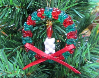 Wreath With Candle Beaded Christmas Ornament