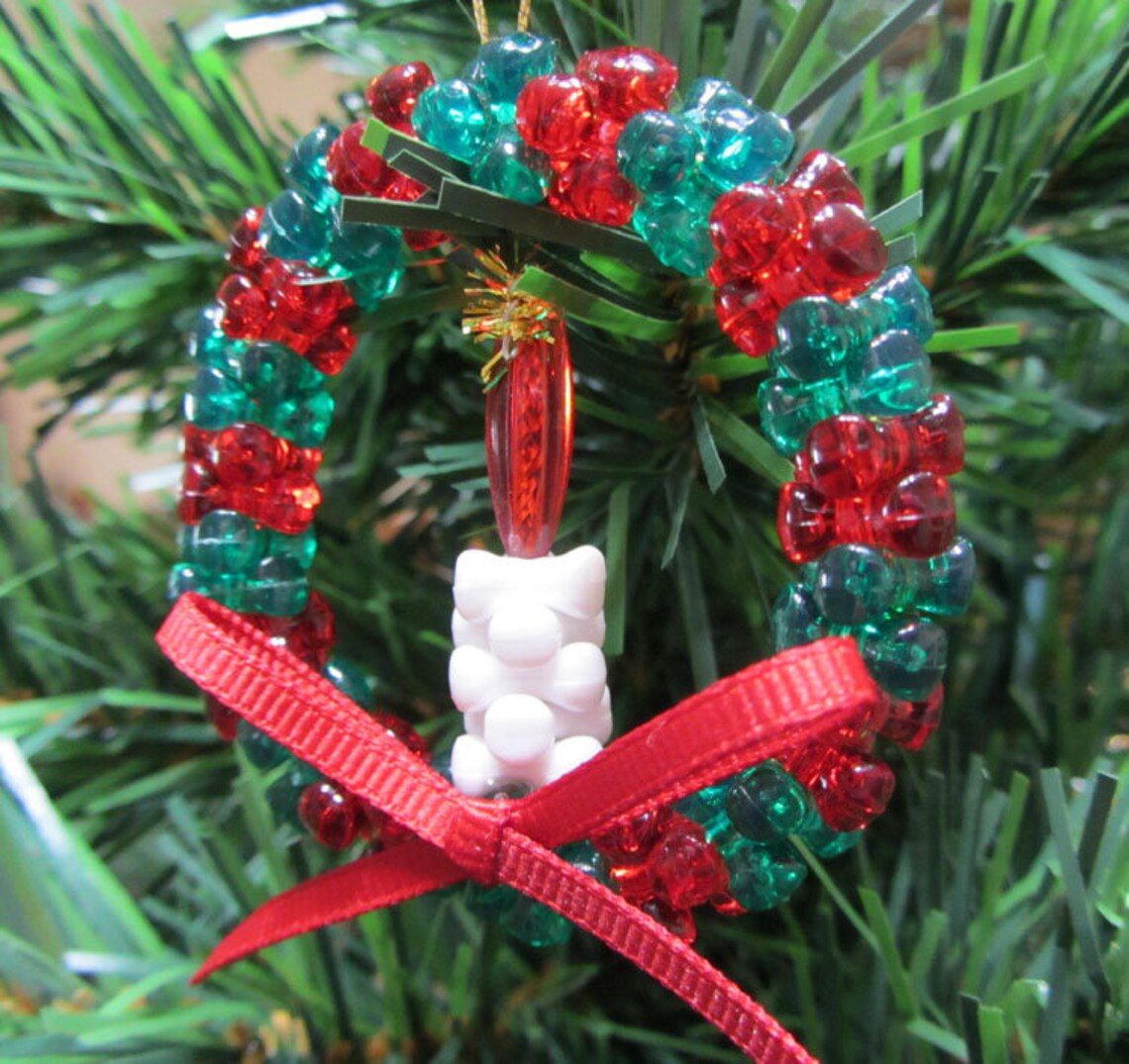 Wreath With Candle Beaded Christmas Ornament Etsy
