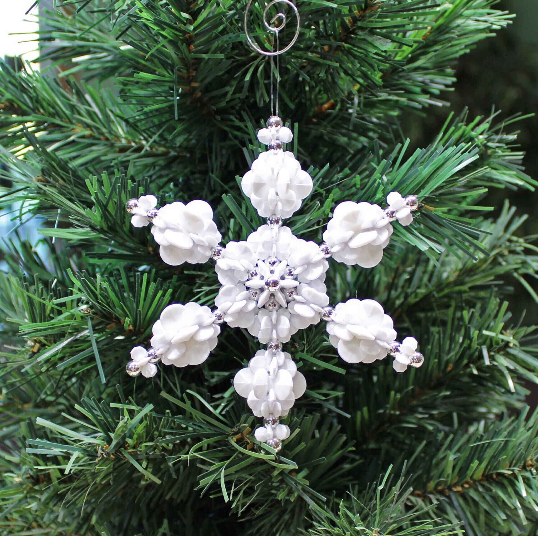 Extra Large Beaded Snowflake Ornament White & Silver Etsy