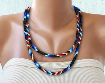 Layering Black Beaded Necklace, Ethnic Native Style Jewelry, Tribal Boho Accessory