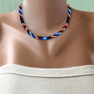Native inspired necklace Ethnic beaded necklace Thin rope necklace Native Americans traditional colors