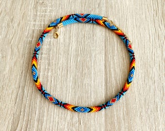 Native style beaded necklace Ethnic thin rope necklace Southwest jewelry American Indian  traditional colors
