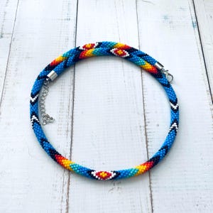Native Style Beaded Necklace: Ethnic Seed Bead Choker, Traditional Colors