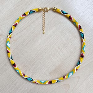 Native style beaded necklace Southwest style jewelry Ethnic thin rope necklace American Indian traditional colors Gift for Mom