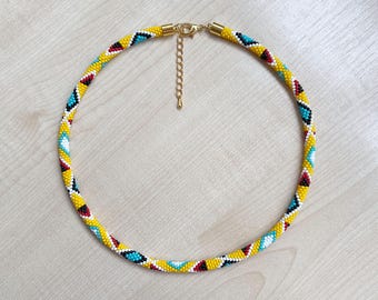 Native style beaded necklace Southwest style jewelry Ethnic thin rope necklace American Indian traditional colors Gift for Mom