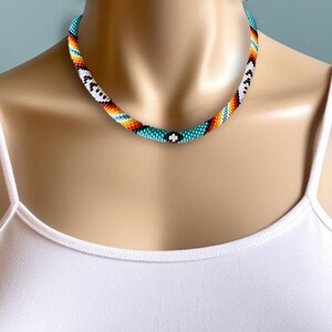 Ethnic beaded necklace Native style necklace  Thin rope necklace  Native traditional colors