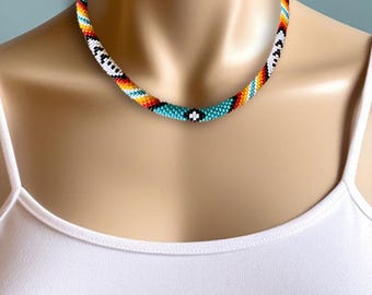 Etnische kralenketting Inheemse stijl ketting Dunne touwketting Inheemse traditionele kleuren