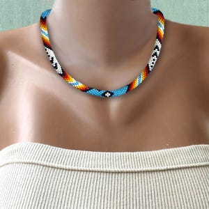 Native style necklace Ethnic crochet bead necklace American style jewelry Thin rope necklace  Native traditional colors