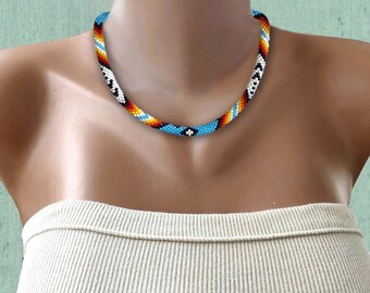 Ketting in inheemse stijl Etnisch gehaakte kralenketting Amerikaanse stijl sieraden Dunne touwketting Inheemse traditionele kleuren